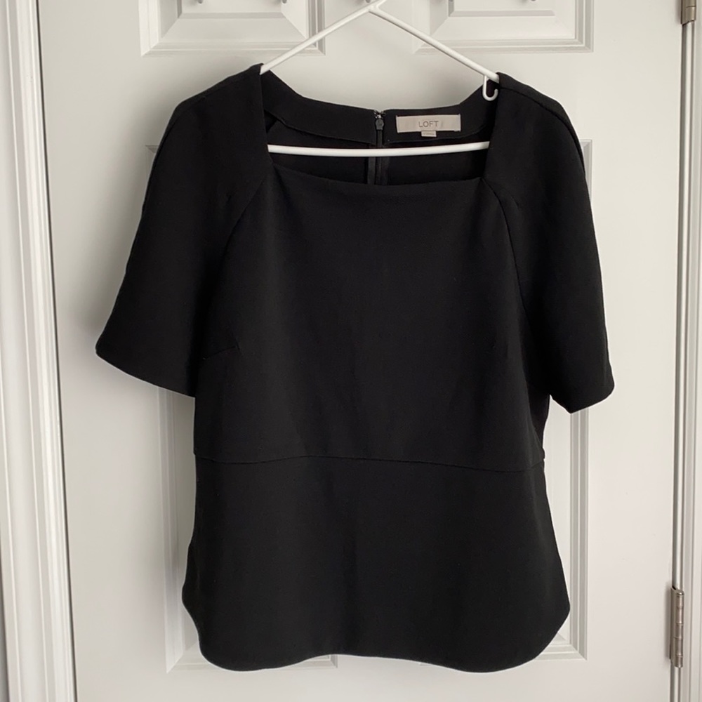 LOFT Black Square Neck Top